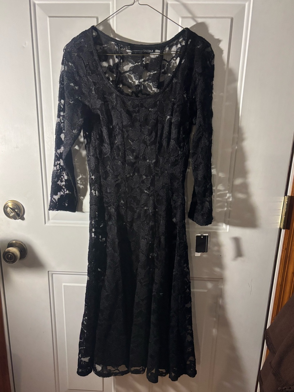 NWT Vintage Chetta B Black Lace Midi Dress Size 10 Made USA NOS 90s